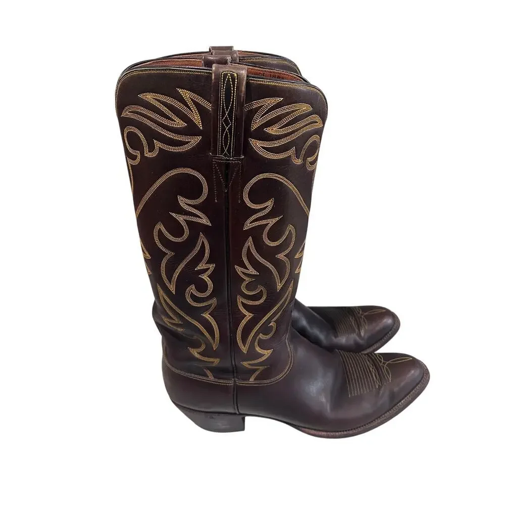 Vintage Lucchese Men’s 12 Espresso Smooth Leather Western Boots Round Toe USA